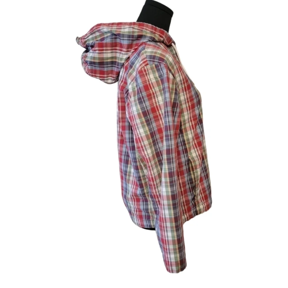 Eddie Bauer‎ red & Blue Cotton Plaid Hoodie Jacket Size Small